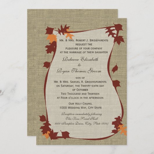 Invitation Mariage Feuilles d'automne (Devant / Derrière)