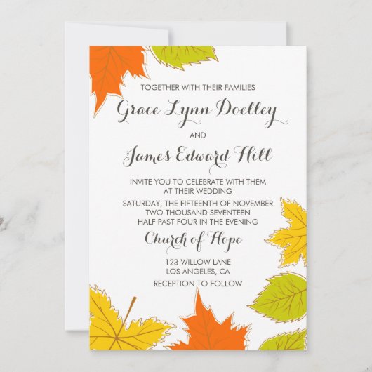 Invitation Mariage Feuilles d'automne (Devant)