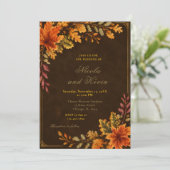 Invitation Mariage Feuilles d'Automne Brun (Debout devant)