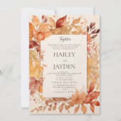 Invitation Mariage feuilles d'automne or ivoire bordeaux oran (Devant)