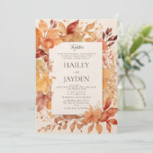 Invitation Mariage feuilles d'automne or ivoire bordeaux oran (Debout devant)
