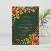 Invitation Mariage Feuilles d'Automne Vert Forêt (Debout devant)