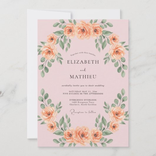 Invitation Mariage Feuilles de Abricot Rosé (Devant)