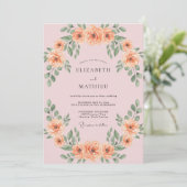 Invitation Mariage Feuilles de Abricot Rosé (Debout devant)