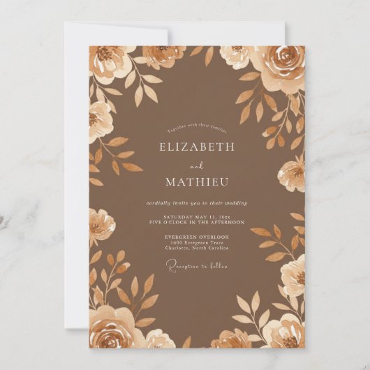 Invitation Mariage Feuilles de Bronze Doré (Devant)