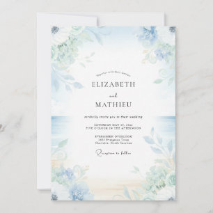 Invitation Mariage Feuilles de Céladon Pervenche