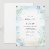 Invitation Mariage Feuilles de Céladon Pervenche (Devant / Derrière)