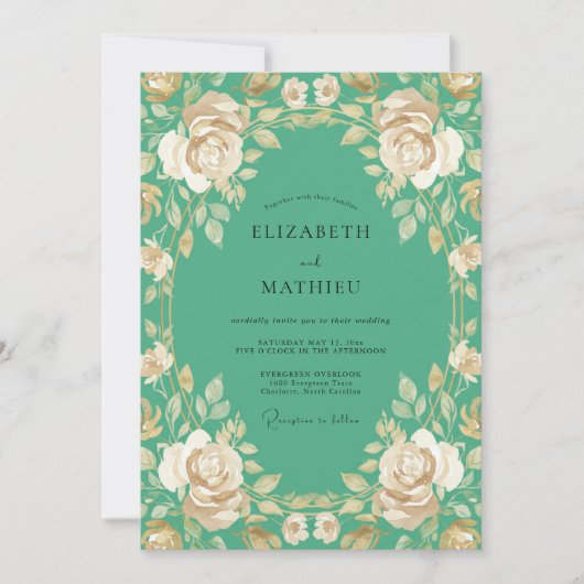 Invitation Mariage Feuilles de Champagne Sarcelle (Devant)