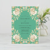 Invitation Mariage Feuilles de Champagne Sarcelle (Debout devant)