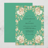 Invitation Mariage Feuilles de Champagne Sarcelle (Devant / Derrière)