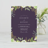 Invitation Mariage Feuilles de Chartreuse Aubergine (Debout devant)