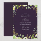 Invitation Mariage Feuilles de Chartreuse Aubergine (Devant / Derrière)