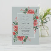 Invitation Mariage Feuilles de Corail Ardoise (Debout devant)