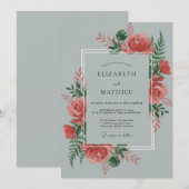 Invitation Mariage Feuilles de Corail Ardoise (Devant / Derrière)