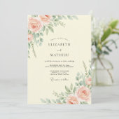 Invitation Mariage Feuilles de Crème de Pêche (Debout devant)