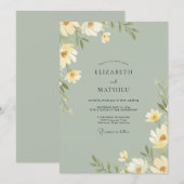 Invitation Mariage Feuilles de Crème Douce Sauge (Devant / Derrière)