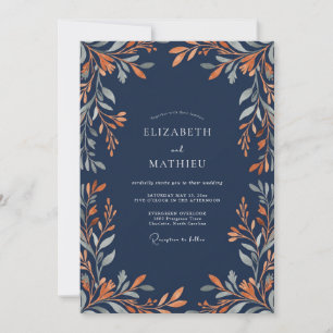 Invitation Mariage Feuilles de Cuivre sur Ardoise