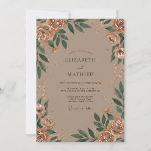 Invitation Mariage Feuilles de Cuivre Taupe