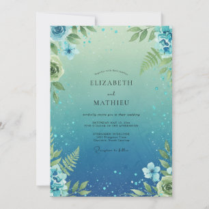 Invitation Mariage Feuilles de Fougère Sarcelle