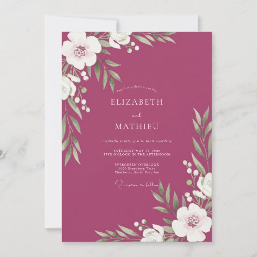 Invitation Mariage Feuilles de Framboise (Devant)