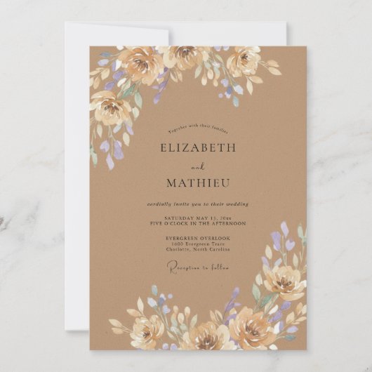 Invitation Mariage Feuilles de Lavande Beige (Devant)