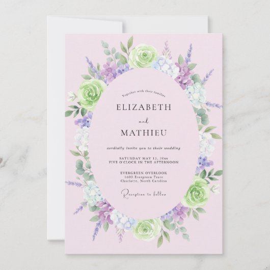 Invitation Mariage Feuilles de Lavande Lime (Devant)