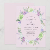 Invitation Mariage Feuilles de Lavande Lime (Devant / Derrière)