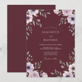Invitation Mariage Feuilles de Lilas Marsala (Devant / Derrière)