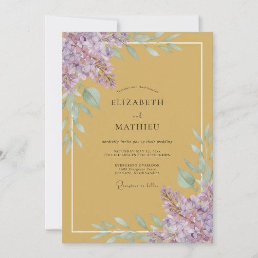 Invitation Mariage Feuilles de Lilas Moutarde (Devant)