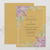 Invitation Mariage Feuilles de Lilas Moutarde (Devant / Derrière)