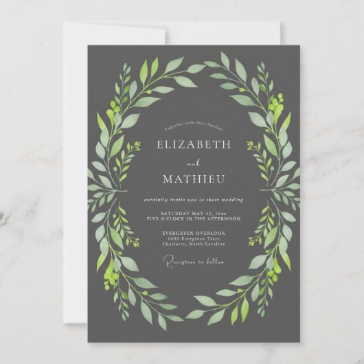 Invitation Mariage Feuilles de Lime au Charbon (Devant)