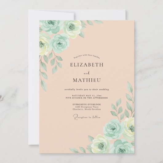 Invitation Mariage Feuilles de Menthe Abricot (Devant)