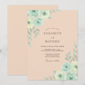 Invitation Mariage Feuilles de Menthe Abricot (Devant / Derrière)