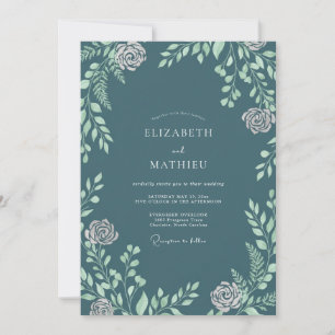 Invitation Mariage Feuilles de Menthe Ardoise