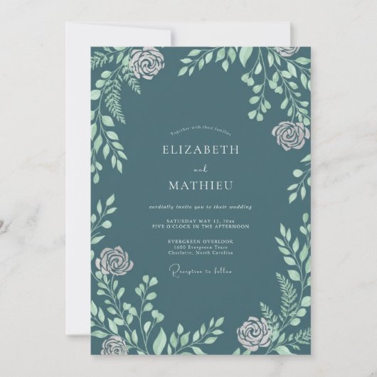 Invitation Mariage Feuilles de Menthe Ardoise (Devant)