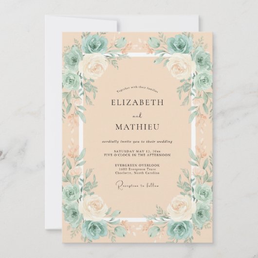 Invitation Mariage Feuilles de Menthe Champagne (Devant)