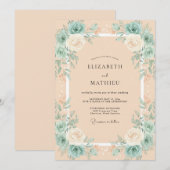 Invitation Mariage Feuilles de Menthe Champagne (Devant / Derrière)