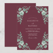 Invitation Mariage Feuilles de Menthe et Prune (Devant / Derrière)