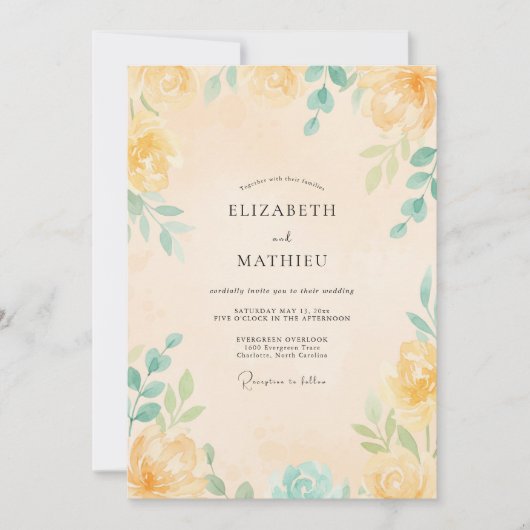 Invitation Mariage Feuilles de Menthe Jaune (Devant)