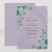 Invitation Mariage Feuilles de Menthe Lilas (Devant / Derrière)