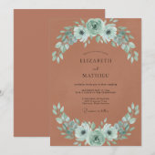 Invitation Mariage Feuilles de Menthe Rouille (Devant / Derrière)