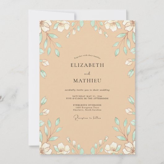 Invitation Mariage Feuilles de Menthe Sableux (Devant)