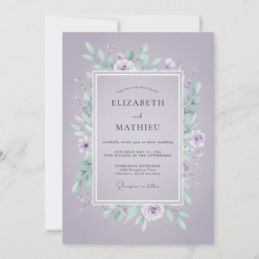 Invitation Mariage Feuilles de Menthe Violette (Devant)