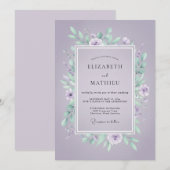 Invitation Mariage Feuilles de Menthe Violette (Devant / Derrière)