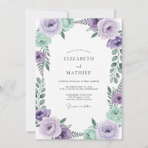 Invitation Mariage Feuilles de Menthe Violette