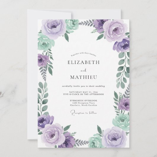 Invitation Mariage Feuilles de Menthe Violette (Devant)