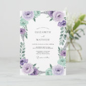 Invitation Mariage Feuilles de Menthe Violette (Debout devant)