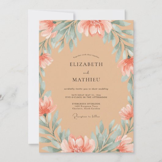Invitation Mariage Feuilles de Mer Terracotta (Devant)