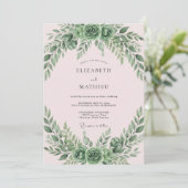Invitation Mariage Feuilles de mousse rose (Debout devant)