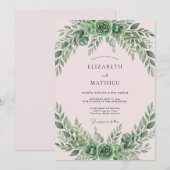 Invitation Mariage Feuilles de mousse rose (Devant / Derrière)